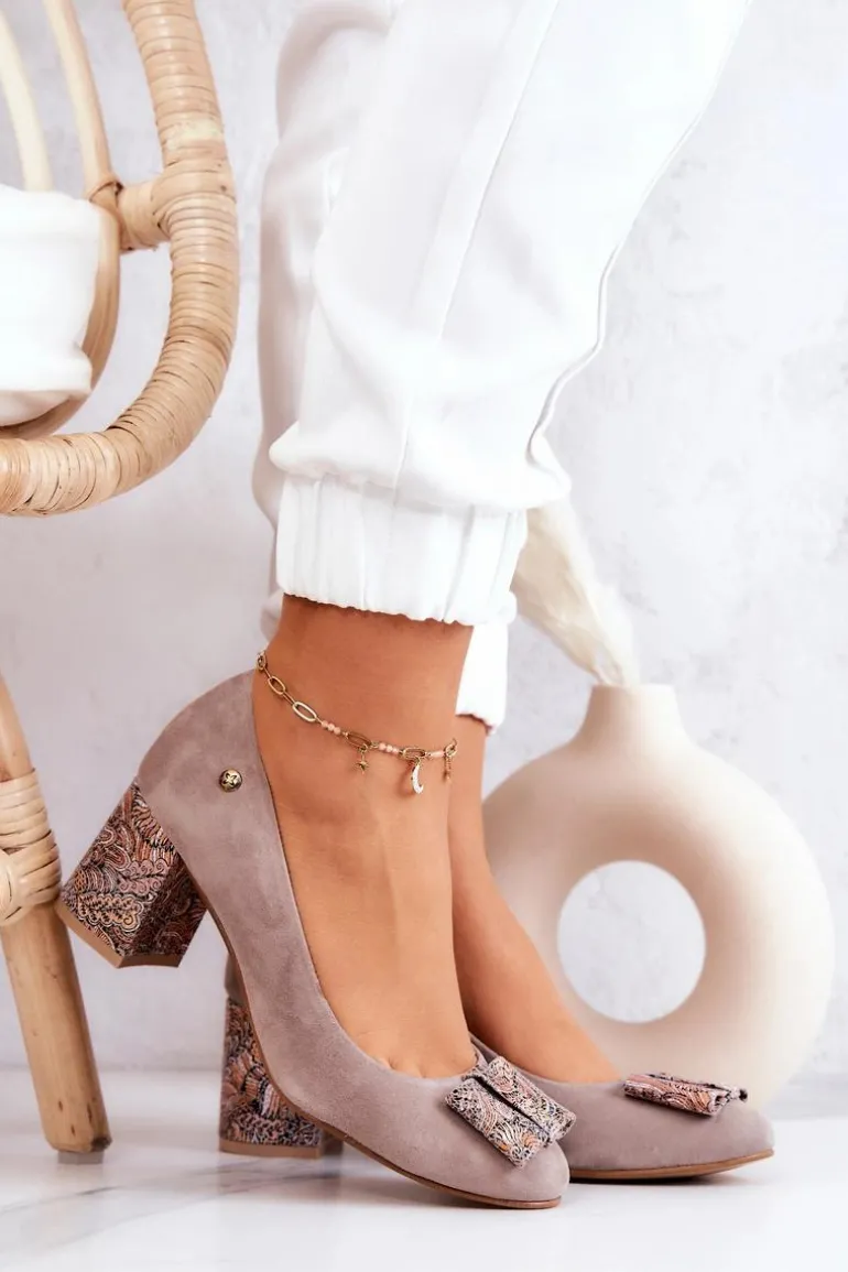 Czółenka Damskie Maciejka Zamszowe Beżowe 3356A-10/00-1