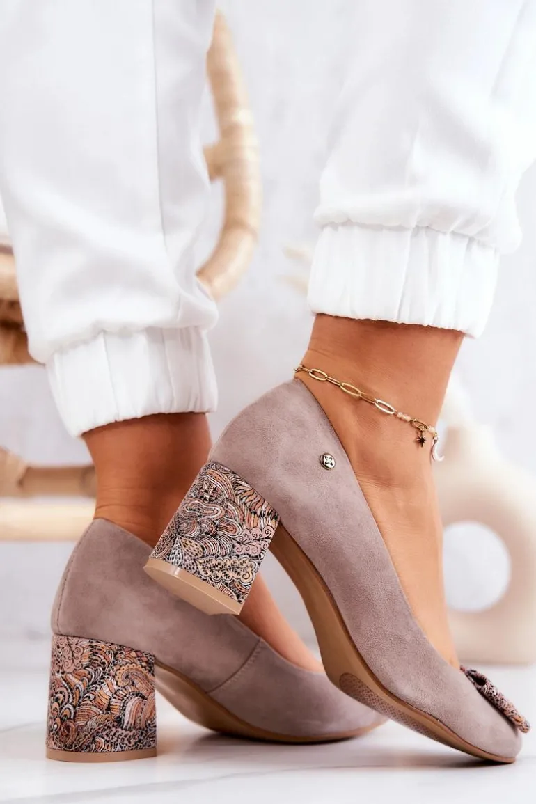 Czółenka Damskie Maciejka Zamszowe Beżowe 3356A-10/00-1