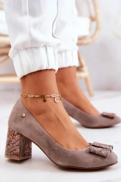 Czółenka Damskie Maciejka Zamszowe Beżowe 3356A-10/00-1