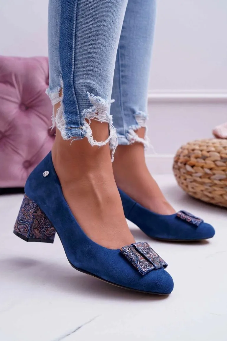 Czółenka Damskie Maciejka Zamszowe Granatowe 3356A-17/00-1