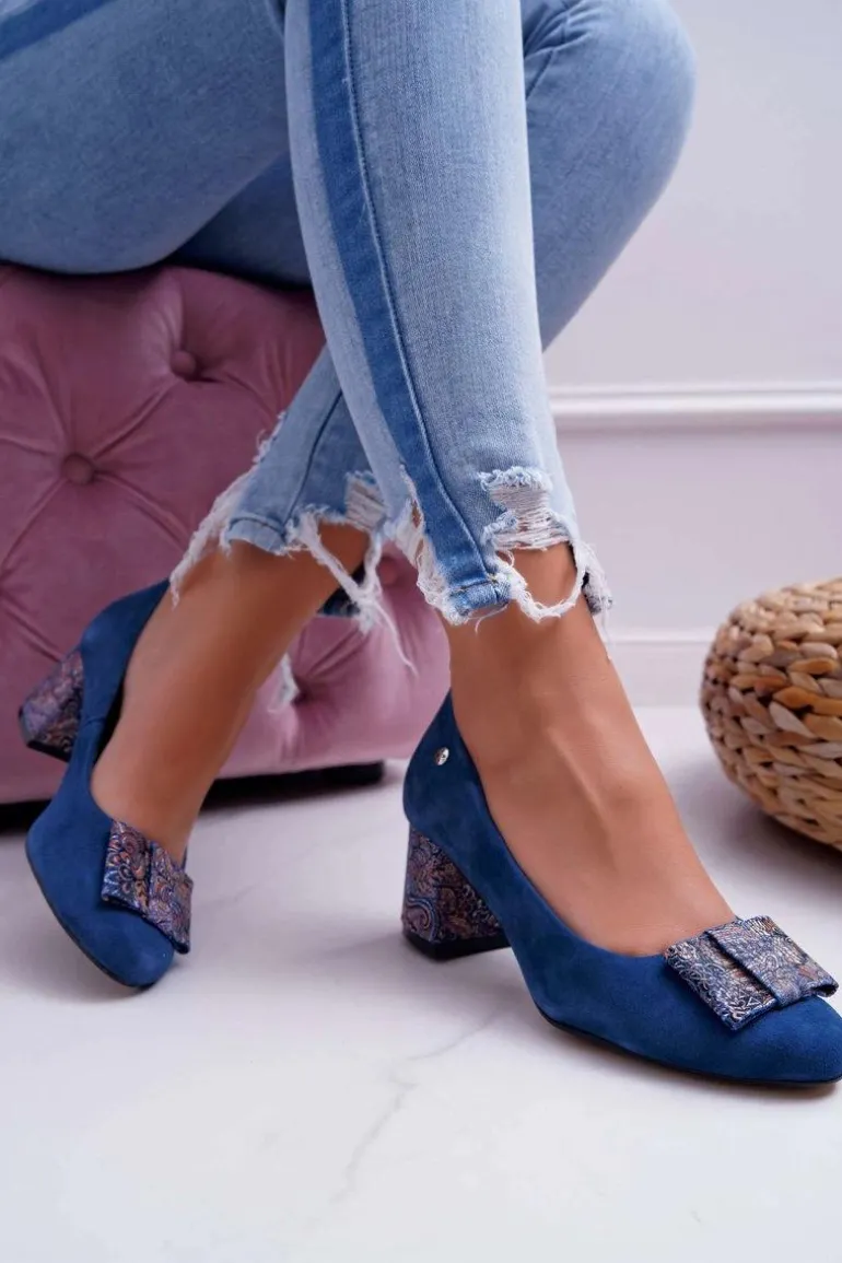 Czółenka Damskie Maciejka Zamszowe Granatowe 3356A-17/00-1