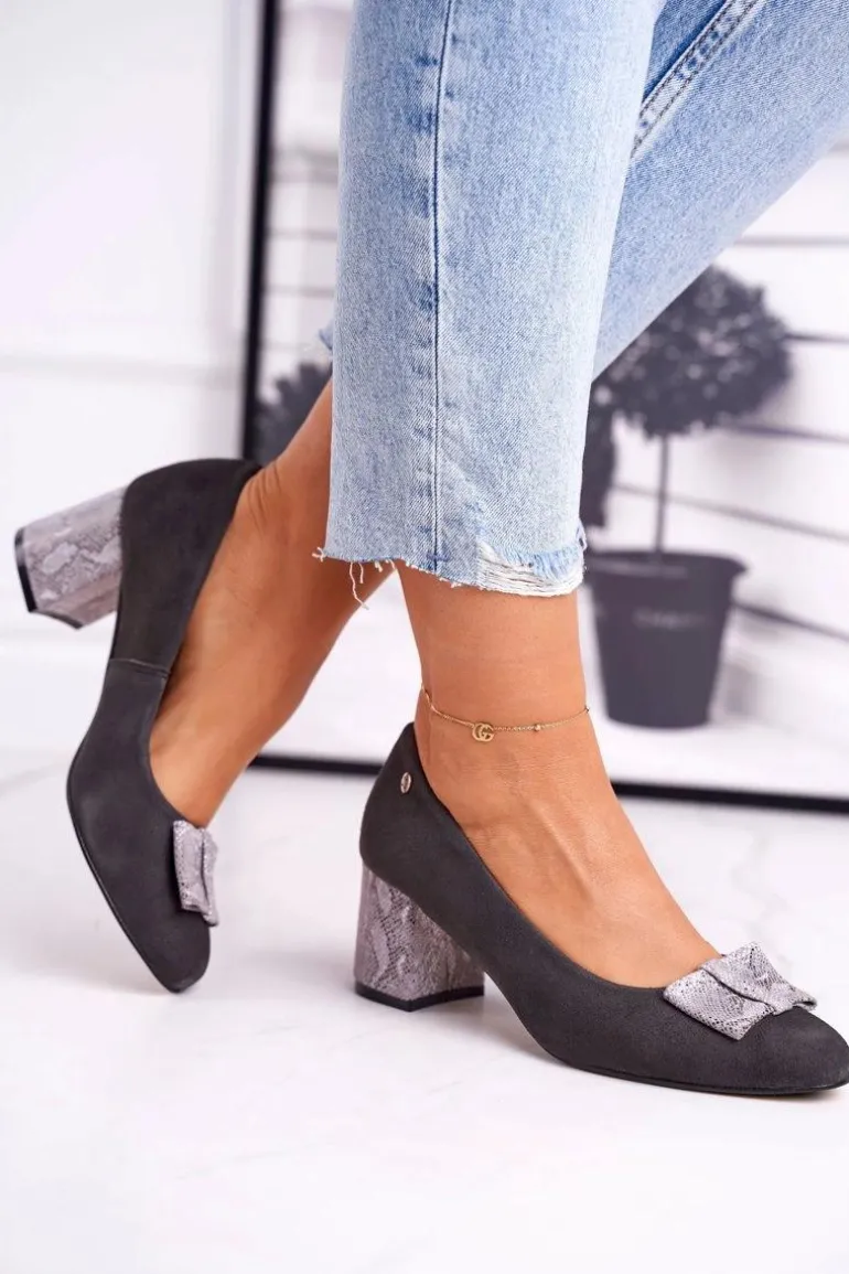 Czółenka Damskie Maciejka Zamszowe Grafitowe 3356A-43/00-1