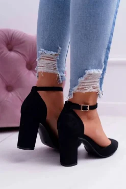 Czółenka Damskie Na Słupku Czarne Grette