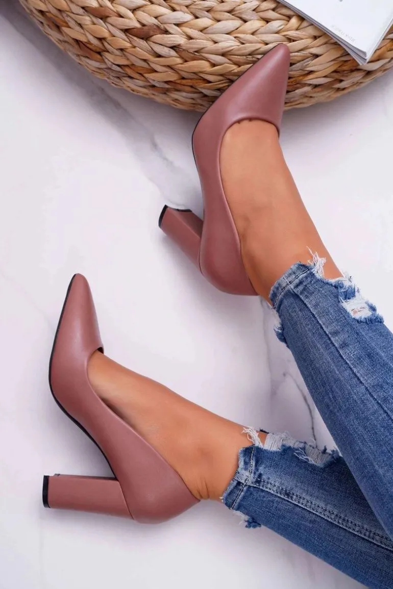 Czółenka Damskie Na Słupku Ciemny Róż Femmini