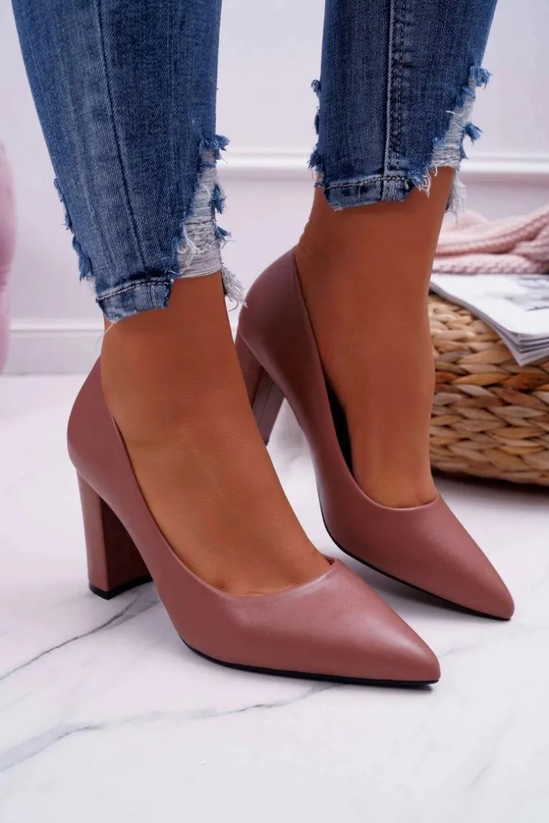 Czółenka Damskie Na Słupku Ciemny Róż Femmini