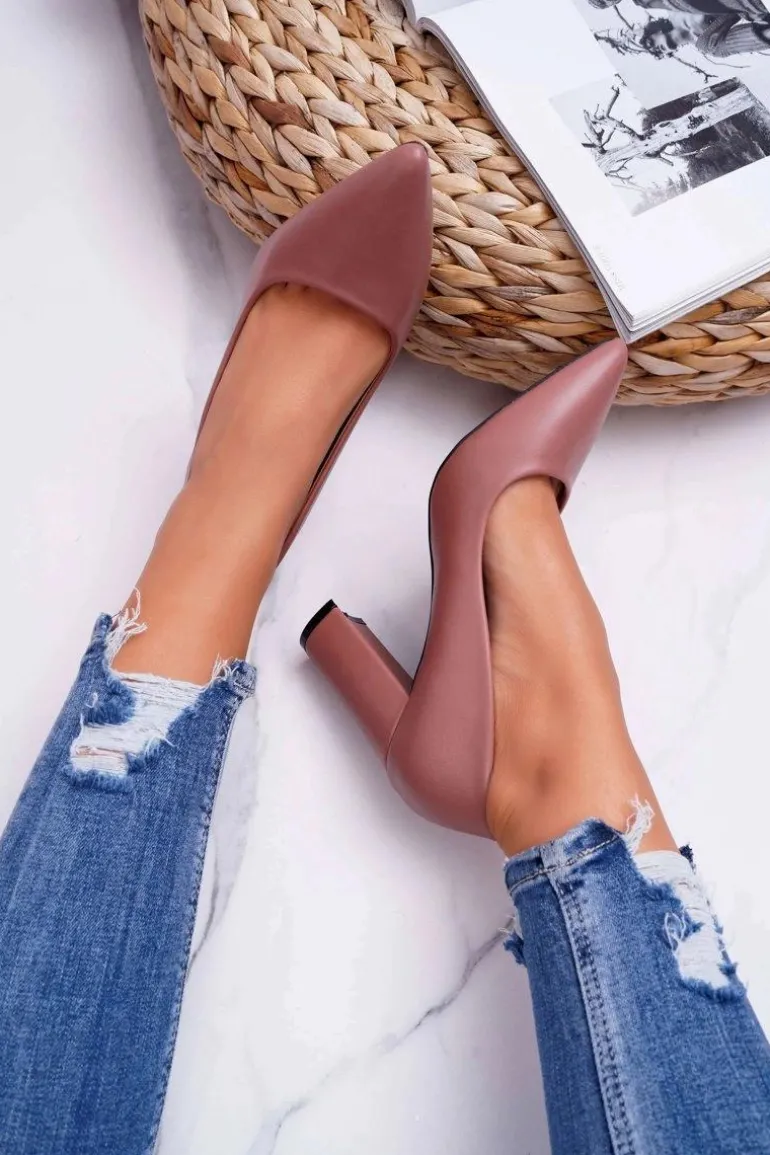 Czółenka Damskie Na Słupku Ciemny Róż Femmini