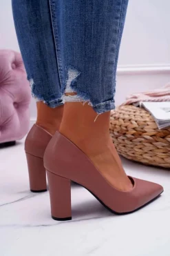 Czółenka Damskie Na Słupku Ciemny Róż Femmini