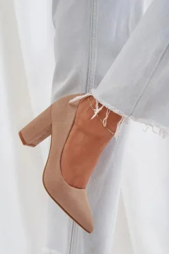 Czółenka Damskie Na Słupku Eko Zamszowe Ciemnobeżowe Florena