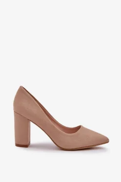 Czółenka Damskie Na Słupku Eko Zamszowe Ciemnobeżowe Florena