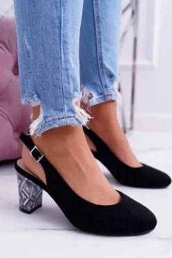 Czółenka Damskie Na Słupku Galanterki Sergio Leone SK788 Czarne Lati