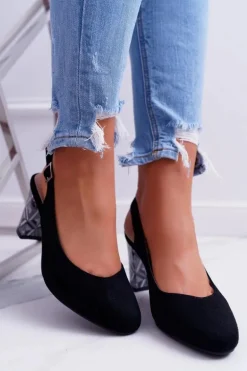 Czółenka Damskie Na Słupku Galanterki Sergio Leone SK788 Czarne Lati