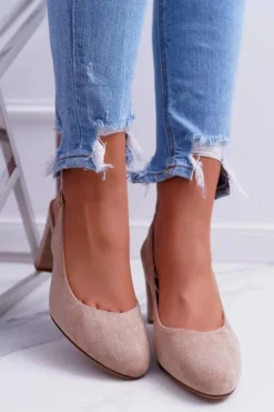 Czółenka Damskie Na Słupku Galanterki Sergio Leone SK788 Beżowe Lati