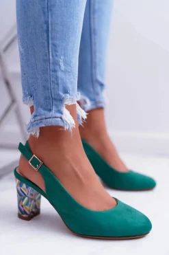 Czółenka Damskie Na Słupku Galanterki Sergio Leone SK788 Zielone Lati