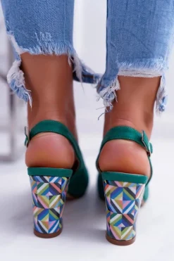 Czółenka Damskie Na Słupku Galanterki Sergio Leone SK788 Zielone Lati