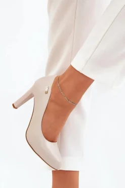 Czółenka Damskie Na Słupku Jasnobeżowe Sergio Leone Campbell