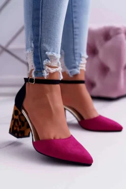 Czółenka Damskie Na Słupku Panterki Fuksja Ferri