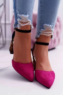 Czółenka Damskie Na Słupku Panterki Fuksja Ferri