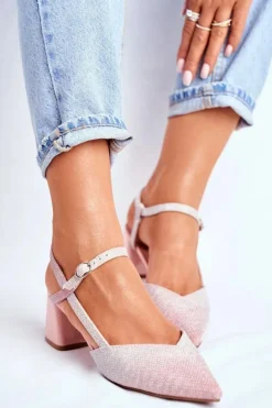 Czółenka Damskie Na Słupku Różowe Złoto Alice