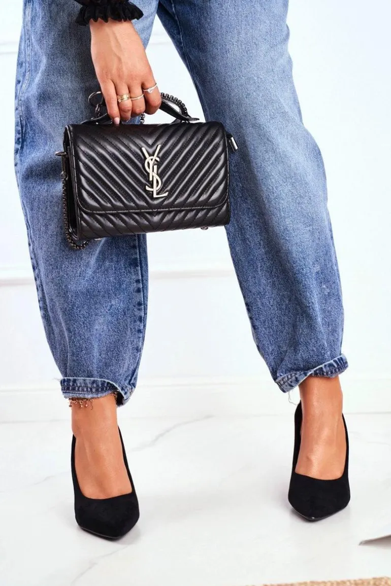 Czółenka Damskie Na Słupku Sergio Leone Czarne PB216