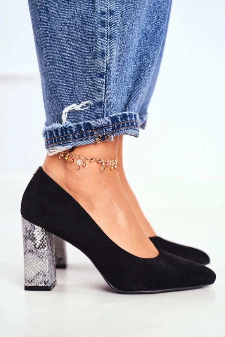 Czółenka Damskie Na Słupku Sergio Leone Czarne PB216