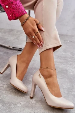 Czółenka Damskie Na Słupku Sergio Leone Jasnobeżowe Perła Campbell