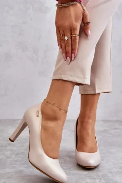 Czółenka Damskie Na Słupku Sergio Leone Jasnobeżowe Perła Campbell