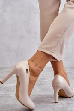 Czółenka Damskie Na Słupku Sergio Leone Jasnobeżowe Perła Campbell