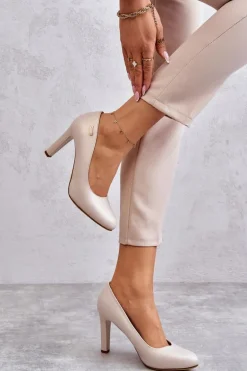 Czółenka Damskie Na Słupku Sergio Leone Jasnobeżowe Perła Campbell