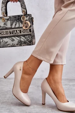 Czółenka Damskie Na Słupku Sergio Leone Jasnobeżowe Perła Campbell