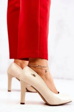 Czółenka Damskie Na Słupku Sergio Leone Beżowe Campbell