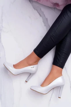 Czółenka Damskie Na Słupku Sergio Leone 1457 Srebrne Campbell