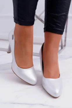 Czółenka Damskie Na Słupku Sergio Leone 1457 Srebrne Campbell