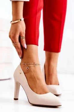 Czółenka Damskie Na Słupku Sergio Leone Jasnobeżowe Campbell