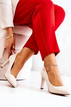 Czółenka Damskie Na Słupku Sergio Leone Jasnobeżowe Campbell