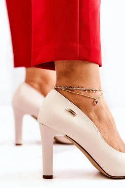 Czółenka Damskie Na Słupku Sergio Leone Jasnobeżowe Campbell