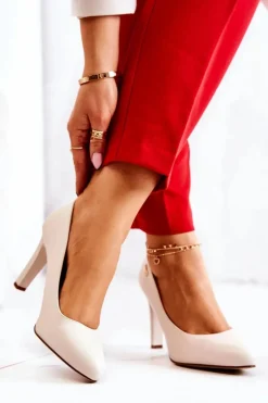 Czółenka Damskie Na Słupku Sergio Leone Jasnobeżowe Campbell