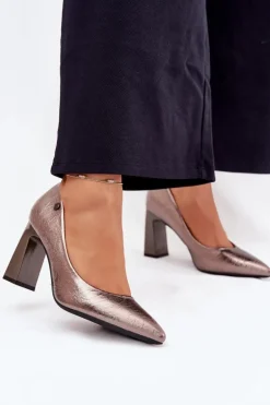 Czółenka Damskie Na Słupku Vinceza 62252 Grafitowe