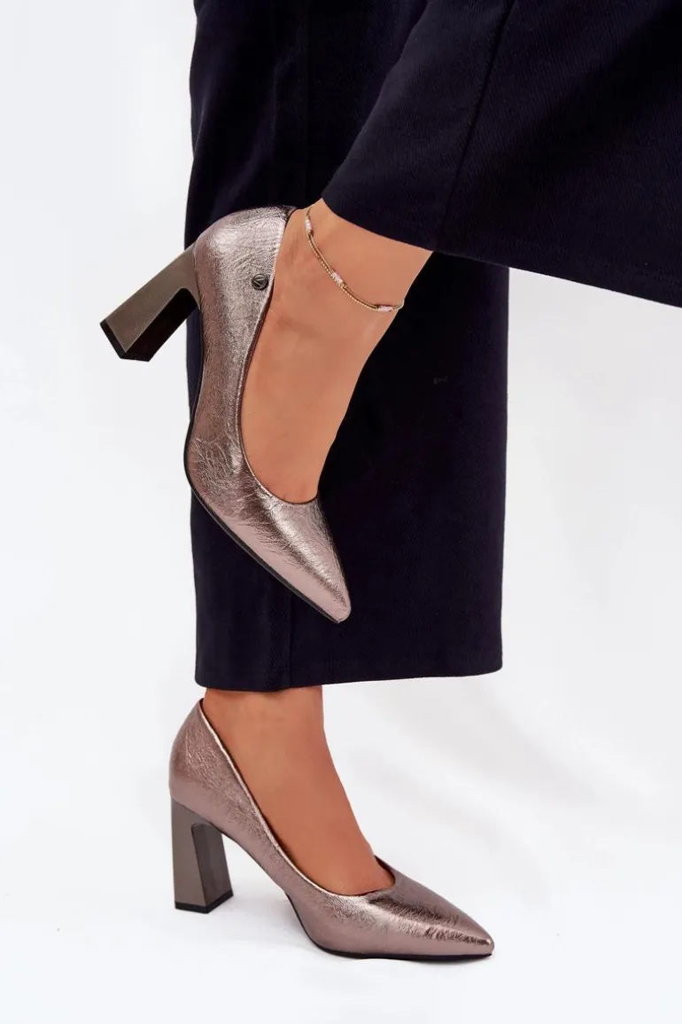 Czółenka Damskie Na Słupku Vinceza 62252 Grafitowe