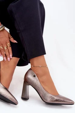 Czółenka Damskie Na Słupku Vinceza 62252 Grafitowe