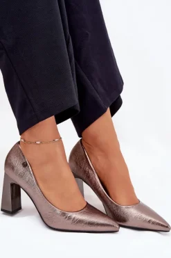 Czółenka Damskie Na Słupku Vinceza 62252 Grafitowe