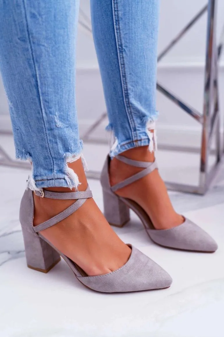 Czółenka Damskie Na Słupku W Szpic Szary Cosmo