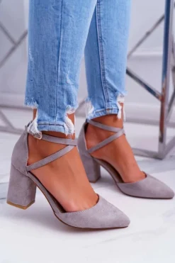 Czółenka Damskie Na Słupku W Szpic Szary Cosmo