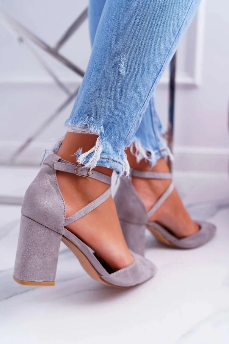 Czółenka Damskie Na Słupku W Szpic Szary Cosmo