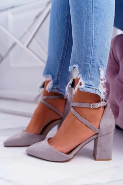 Czółenka Damskie Na Słupku W Szpic Szary Cosmo