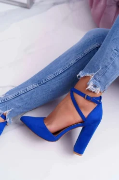 Czółenka Damskie Na Słupku W Szpic Niebieskie High Traffic