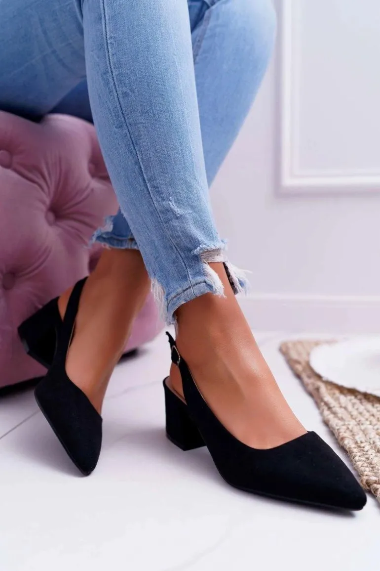 Czółenka Damskie Na Słupku W Szpic Czarne Contrail