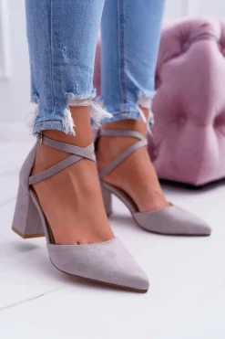 Czółenka Damskie Na Słupku W Szpic Szare Traffic