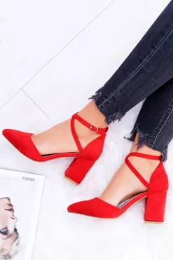 Czółenka Damskie Na Słupku W Szpic Czerwone Traffic