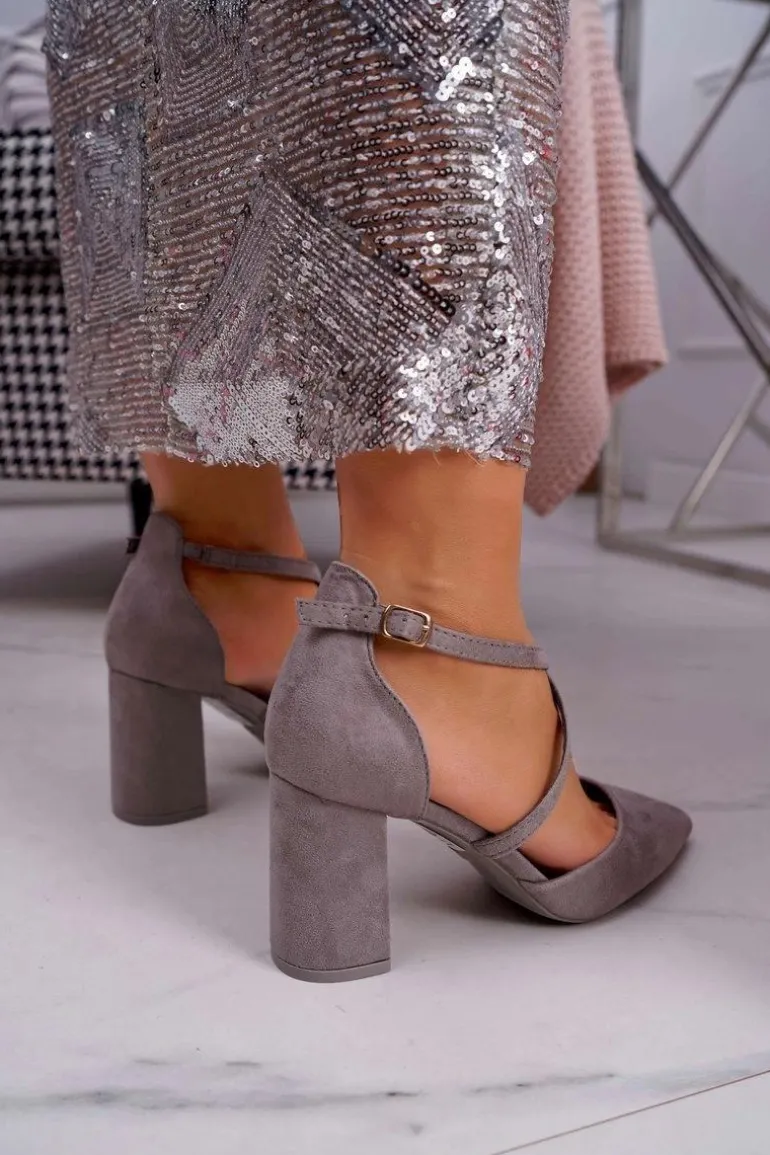 Czółenka Damskie Na Słupku W Szpic Szare Future