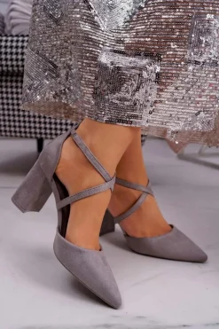 Czółenka Damskie Na Słupku W Szpic Szare Future